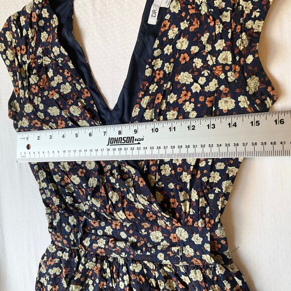 DR2 Women Mini Dress size XS ShortSleeve V-neck Pockets Floral Blue & Yellow - Picture 2 of 10